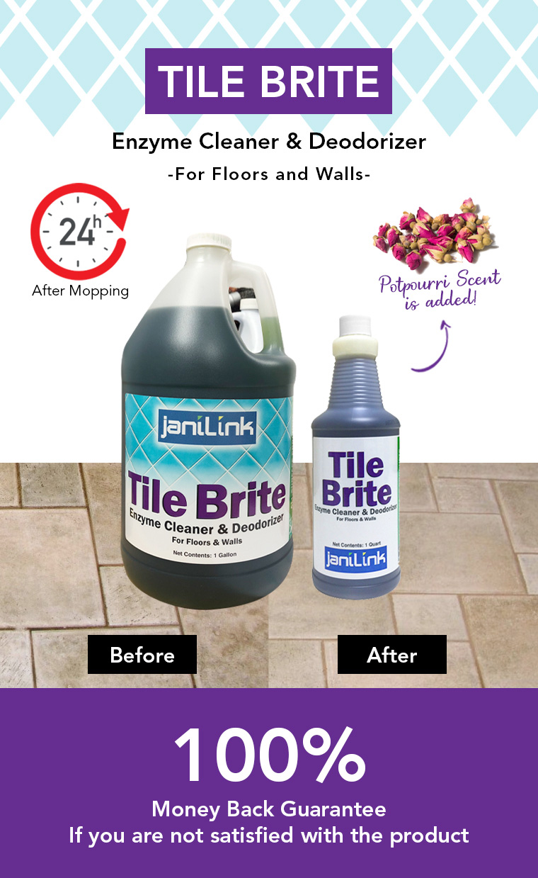 tile brite, enzyme cleaner and deodorizer, floors and walls, money back guarantee, potpourri scent.